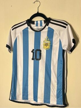 adidas Messi 10 Argentina Youth Kids Soccer Fútbol Jersey Sky Blue White Black